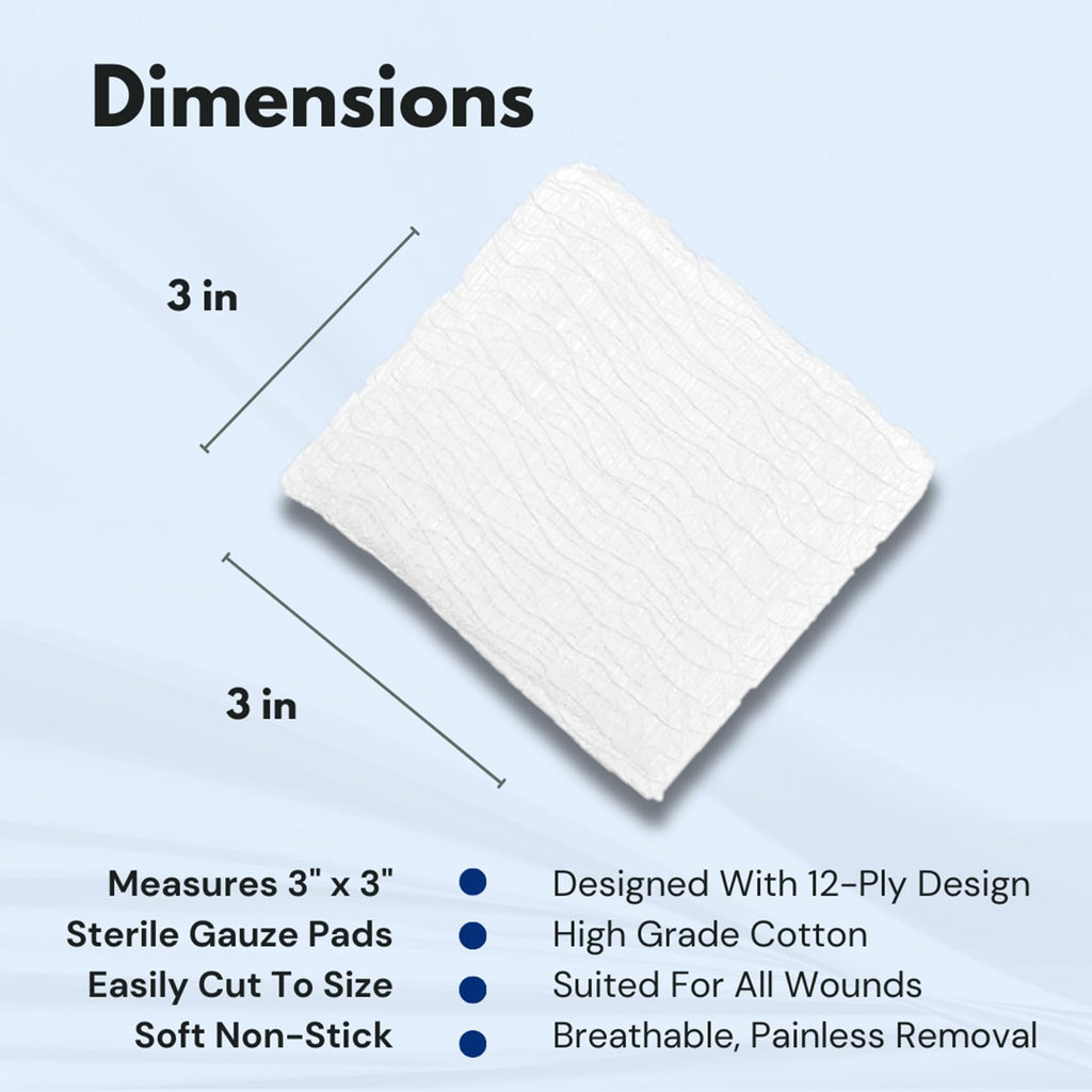 Dealmed 3’’ x 3’’ Sterile Gauze Pads (100 Count) Disposable and Individually Wrapped Medical Gauze Pads, Wound Care Product for First Aid Kit and Medical Facilities (Pack of 1)