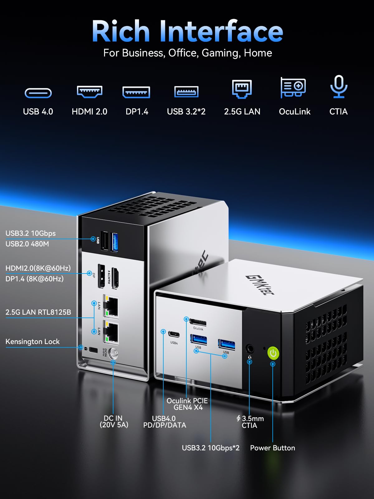 GMKtec Mini PC AMD Ryzen 5 PRO 6650H (6C/12T 4.50Ghz) Dual NIC LAN 2.5GbE 16GB DDR5 1TB NVME SSD Oculink, USB4, HDMI, USB-C Desktop Computer M8