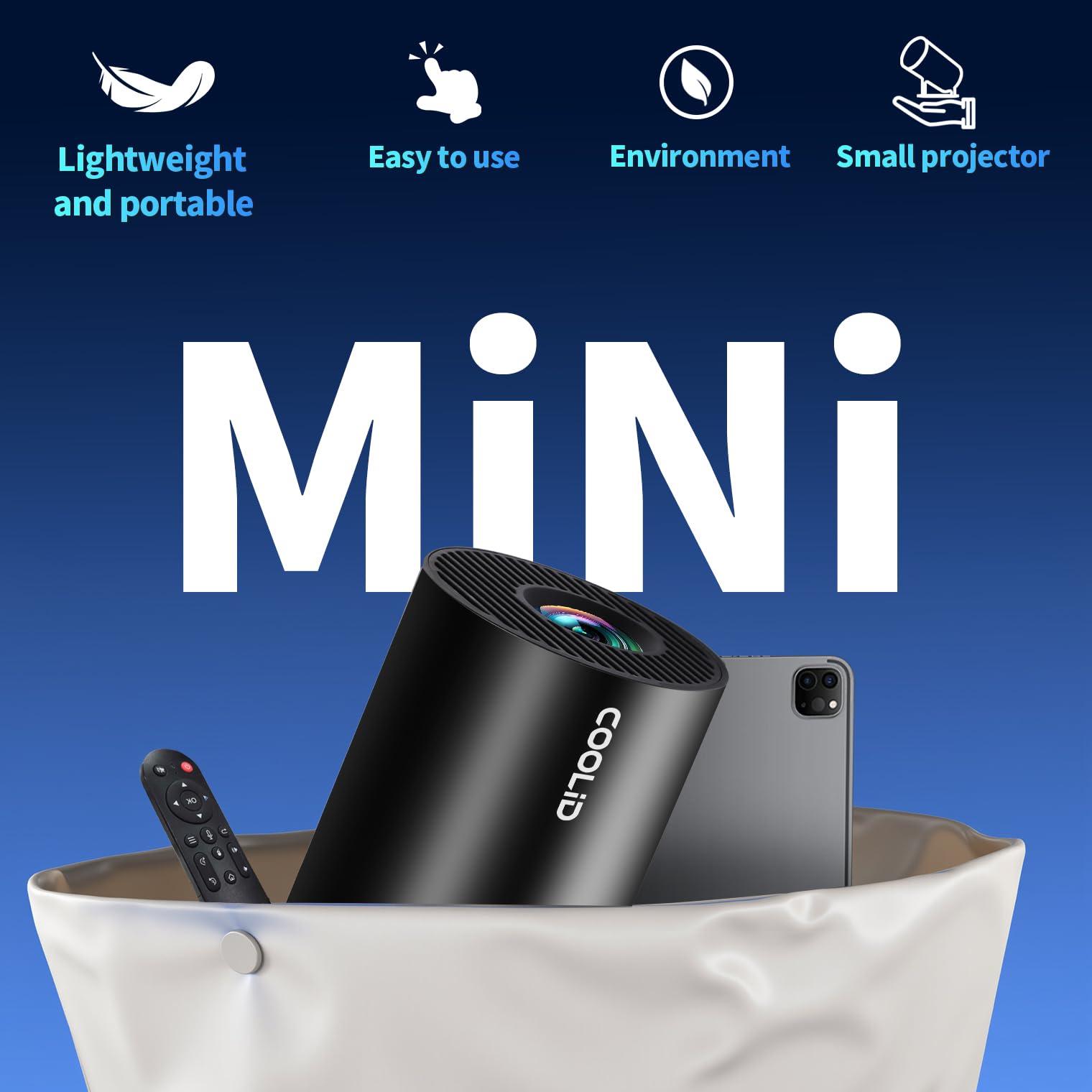 [Built-in Apps & 2026 Upgraded] Mini Projector Support 4K 1080P Auto Keystone 180° Rotatable with WiFi 6 and Bluetooth 5.4, Projector Portable Compatibile with HDMI/TV Stick/Memory Stick/Laptop-Black