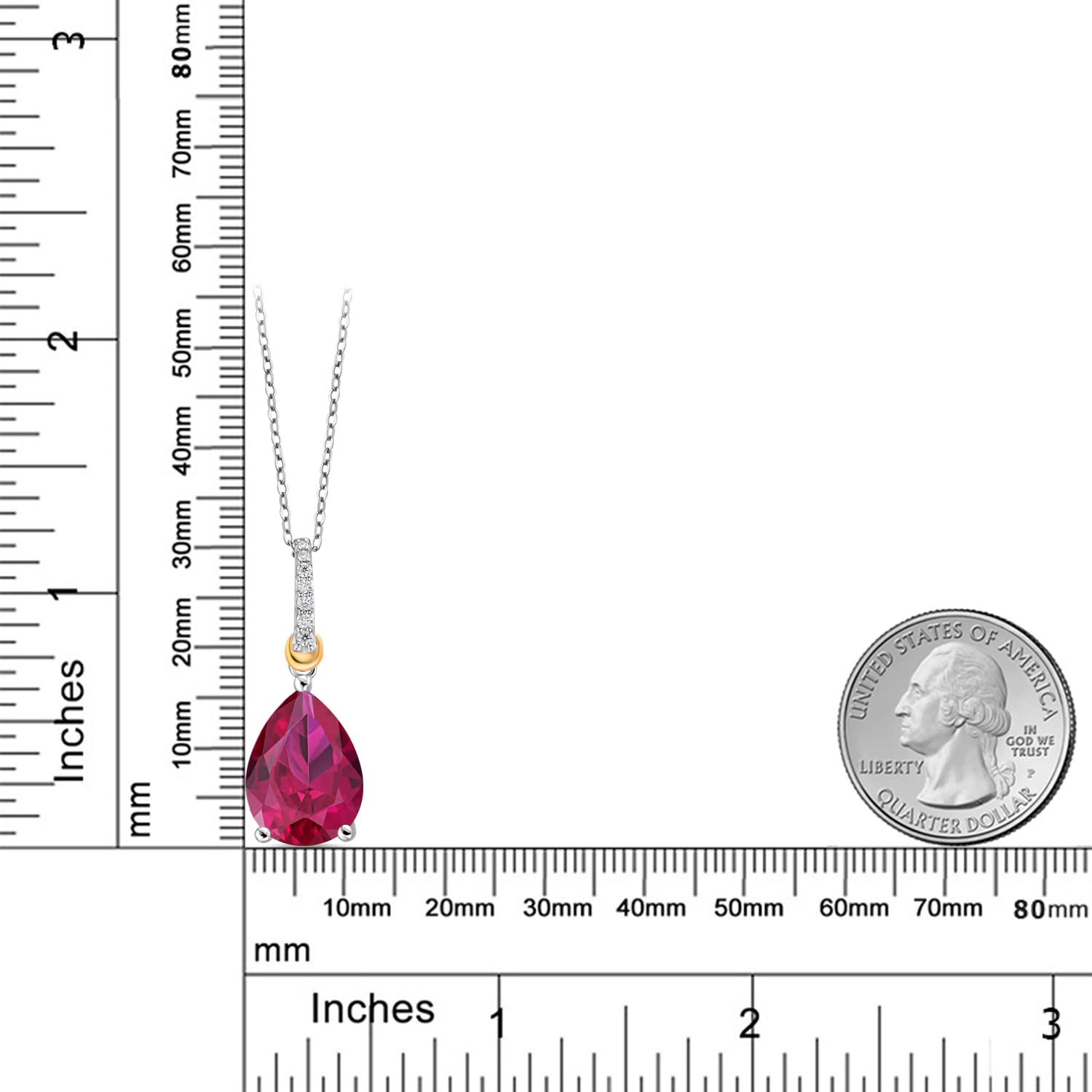 Gem Stone King 6-10 Cttw Gemstone Birthstone and White Moissanite Teardrop Pendant Necklace for Women | 925 Sterling Silver and 10K Yellow Gold | Pear Shape 16X12MM | With 18 Inch Chain