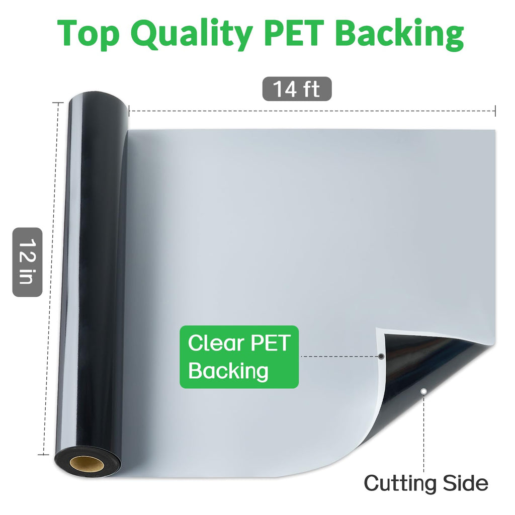 12" x 14FT Black Vinyl - Glossy Black Permanent Vinyl with PET Backing [Easier Weed Never Residue], Permanent Adhesive for Cutting Machine, Party Decoration, Car Decal, Signs, Scrapbooking
