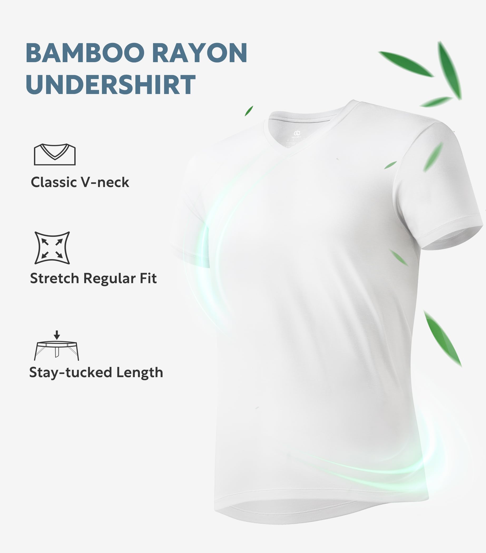 DAVID ARCHY Men's Undershirt Bamboo Rayon Moisture-Wicking White T-Shirts Stretch V-Neck Tees for Men, 3-Pack (XL, White)