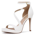CELLENZ Stiletto Women High Heels: Platform Heel for Women Dressy - White Heels Sandals Comfortable - Strappy Heeled Wedding Prom Shoes Size 8
