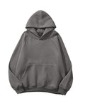 Lauweion Women Solid Basic Fleece Letter Loose Hoodie Sweatshirt Long Sleeve Kangaroo Pocket Drop Shoulder Pullovers Top Dark Grey