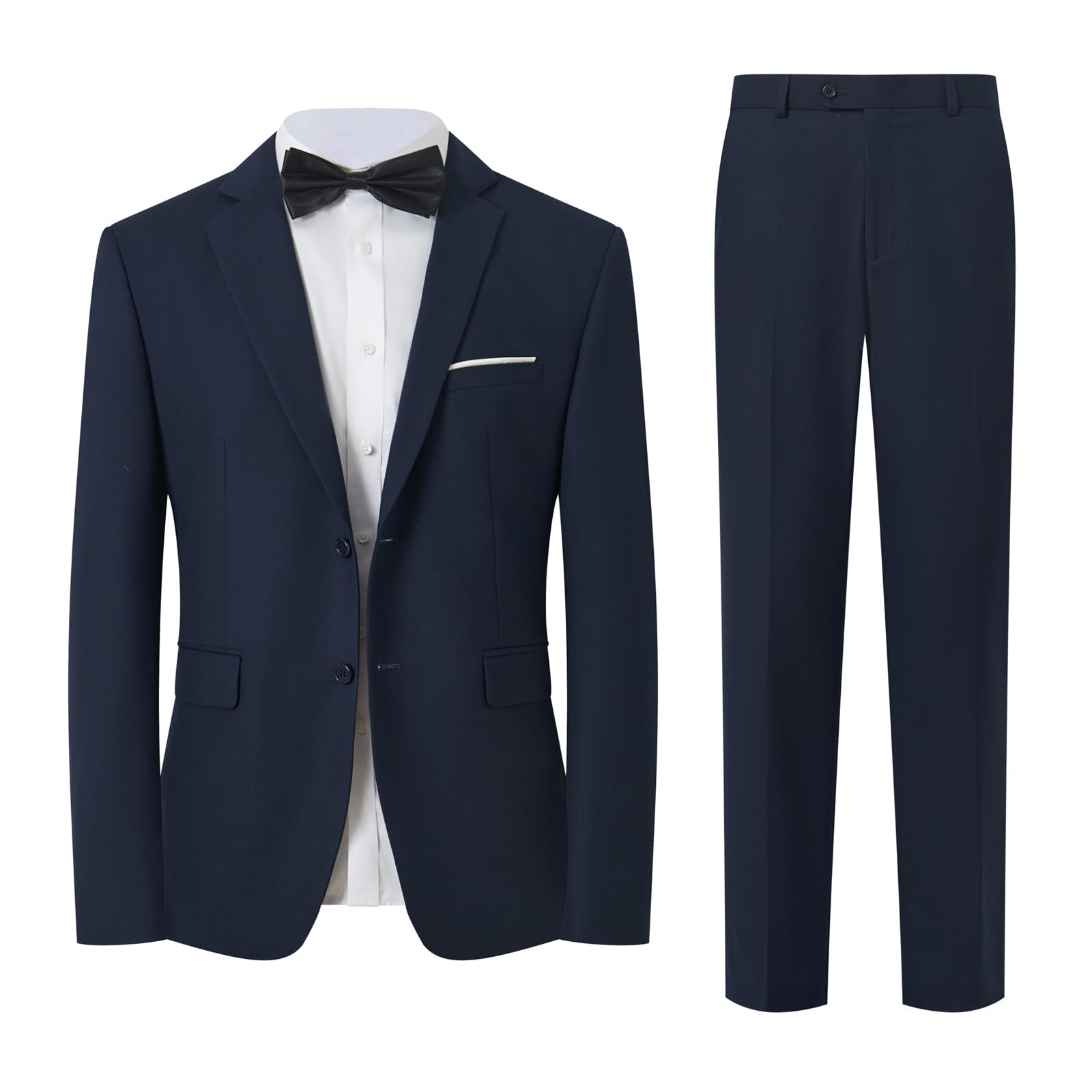 Men's Suit Set 2Pcs Slim Fit Elegant Solid Dress Blazer Pants,Formal Mens Tuxedo Set Single Breasted 2 Button for Business,Weddings,Parties,Proms,Interview,Funeral,Office(QH2501-Navy-1-XS)