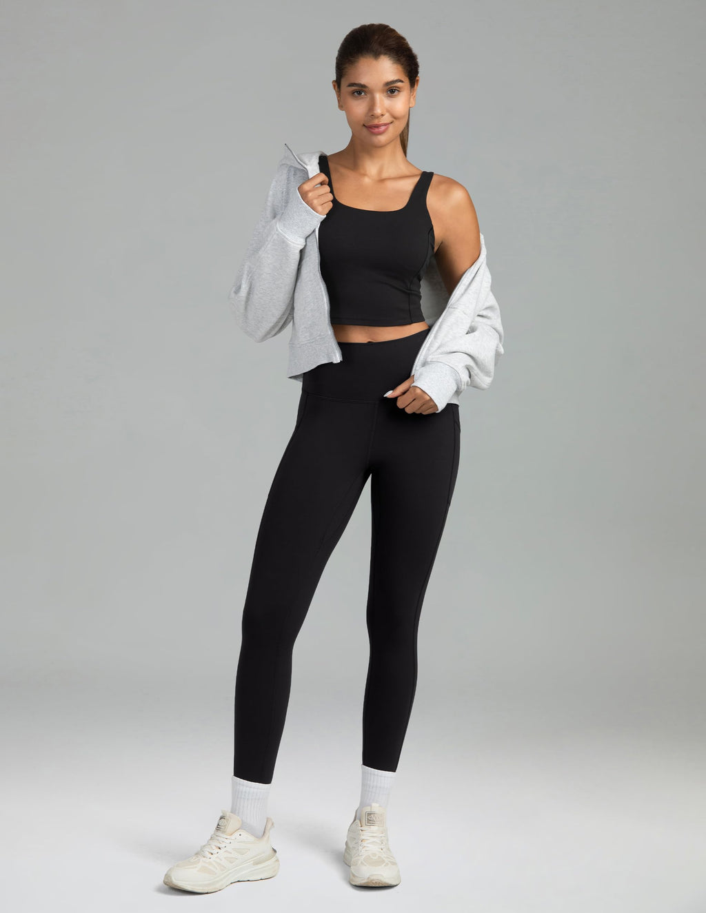 Colorfulkoala Women's High Waisted Tummy Control Workout Leggings 7/8 Length Yoga Pants with Pockets (L, Black)
