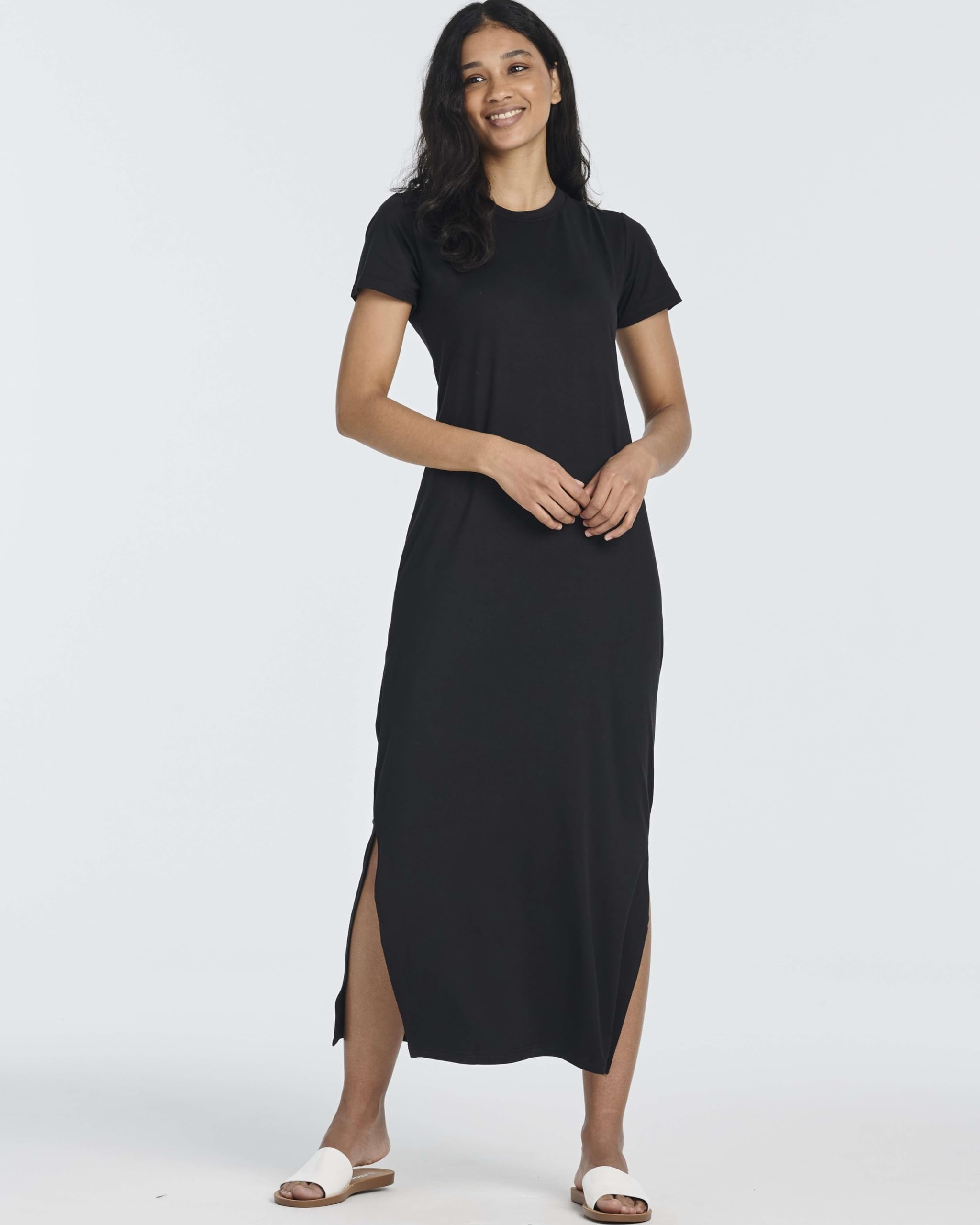 Real Essentials 3 Pack Women’s Casual Short Sleeve Maxi T-Shirt Dress with Slit - Set 1, M