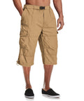 MAGCOMSEN Mens Cargo Shorts Long Capri Elastic Below The Knee 3/4 Cotton Casual Summer Long Shorts with Pockets Khaki 34