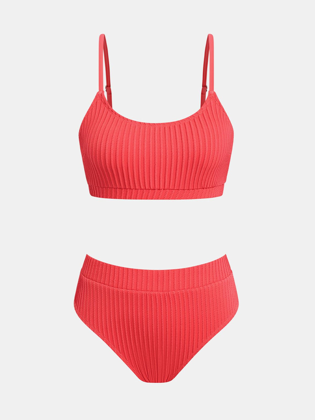 CUPSHE Women's Bikini Set Two Piece Swimsuits High Waisted Scoop Neck Spaghetti Adjustable Straps Textured, M