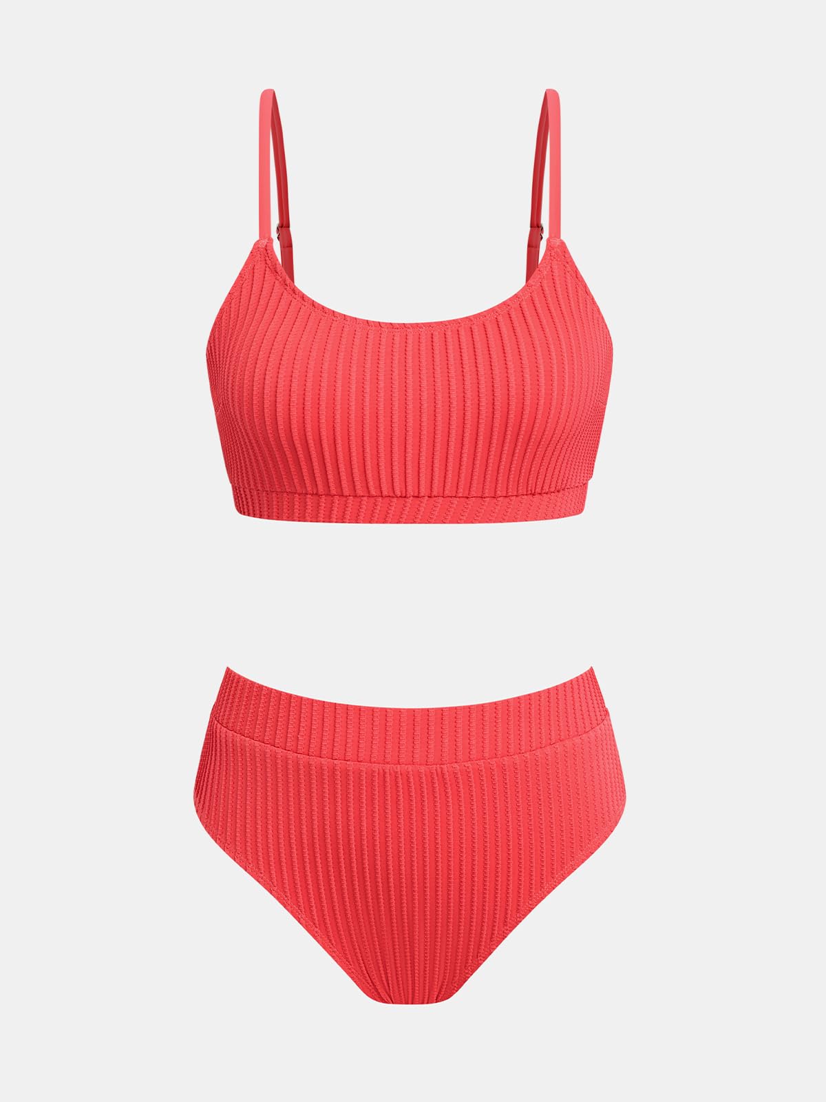 CUPSHE Women's Bikini Set Two Piece Swimsuits High Waisted Scoop Neck Spaghetti Adjustable Straps Textured, M