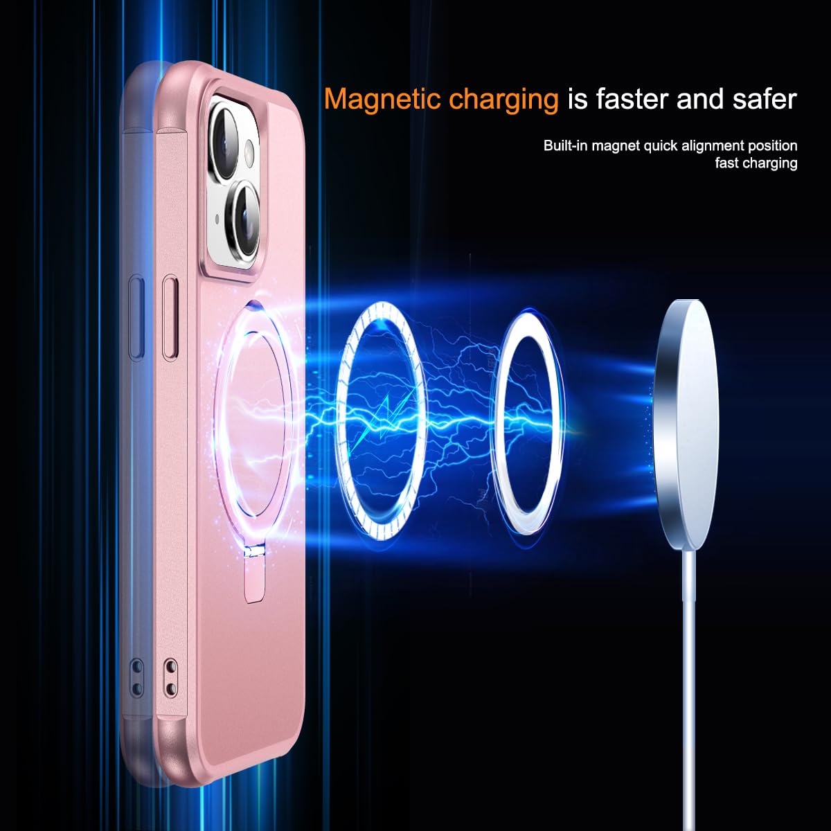 SKYLMW Compatible with iPhone 13 Case & iPhone 14 Case with Invisible Magnetic O-Ring Stand Phone Cases for 13 & 14 6.1" [Compatible with Mag-Safe][Great Grip Feeling], Rose Gold
