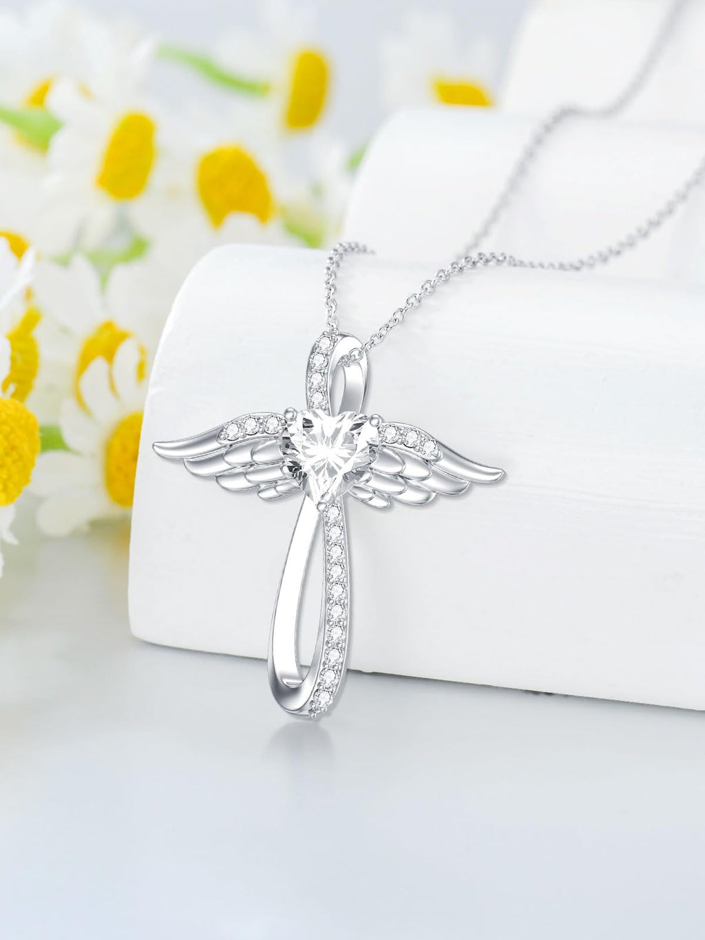 WTYIM Moissanite Diamond Cross Necklace for Women Angel Wings Necklace for Mom 14K Gold Plated Sterling Silver 1CT Moissanite Diamond Infinity Cross Necklaces Mother Jewelry Mothers Birthday Christmas Valentines Day Gifts for Mom Women Wife