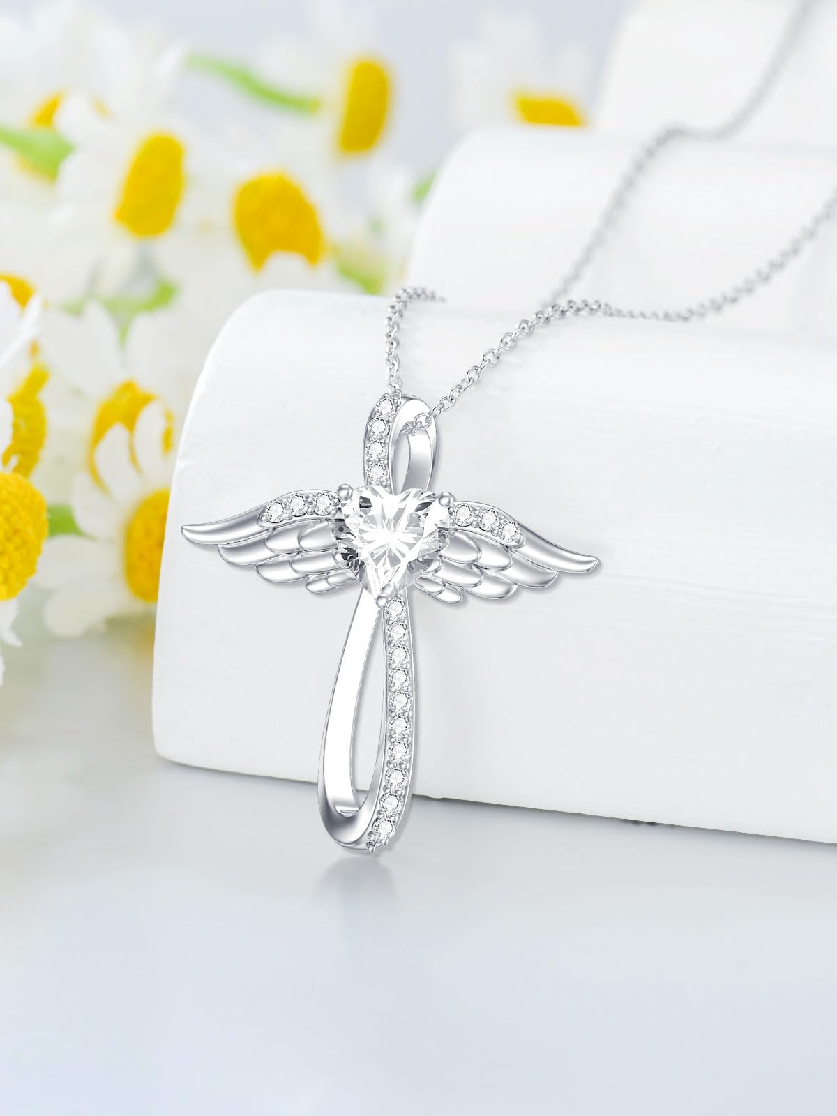 WTYIM Moissanite Diamond Cross Necklace for Women Angel Wings Necklace for Mom 14K Gold Plated Sterling Silver 1CT Moissanite Diamond Infinity Cross Necklaces Mother Jewelry Mothers Birthday Christmas Valentines Day Gifts for Mom Women Wife