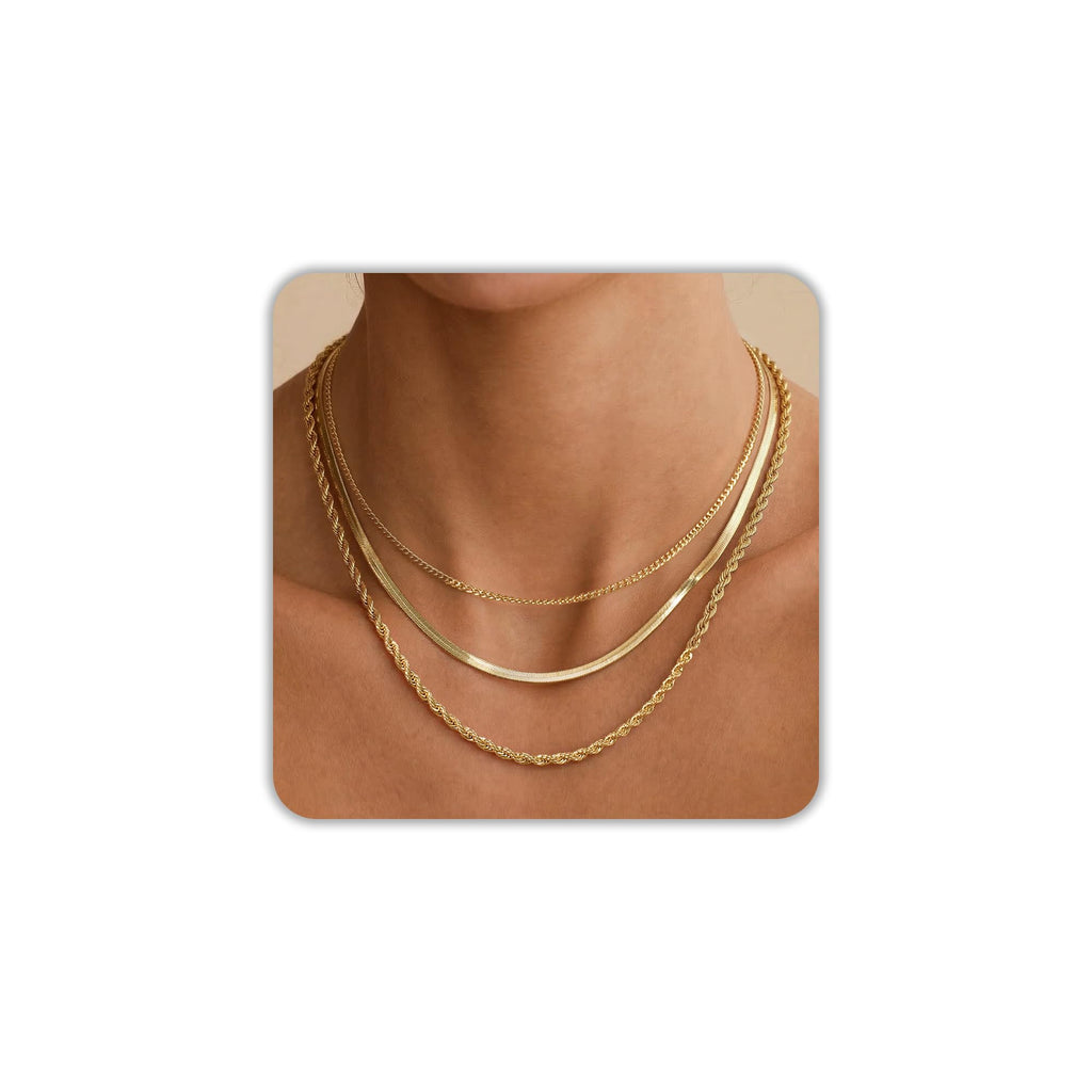 Freekiss Gold Herringbone Necklace for Women: Layered Chain Necklaces Dainty 14k Gold Plated Snake Cuban Rope Choker Necklace Stack Simple Chunky Womens Jewelry Gift