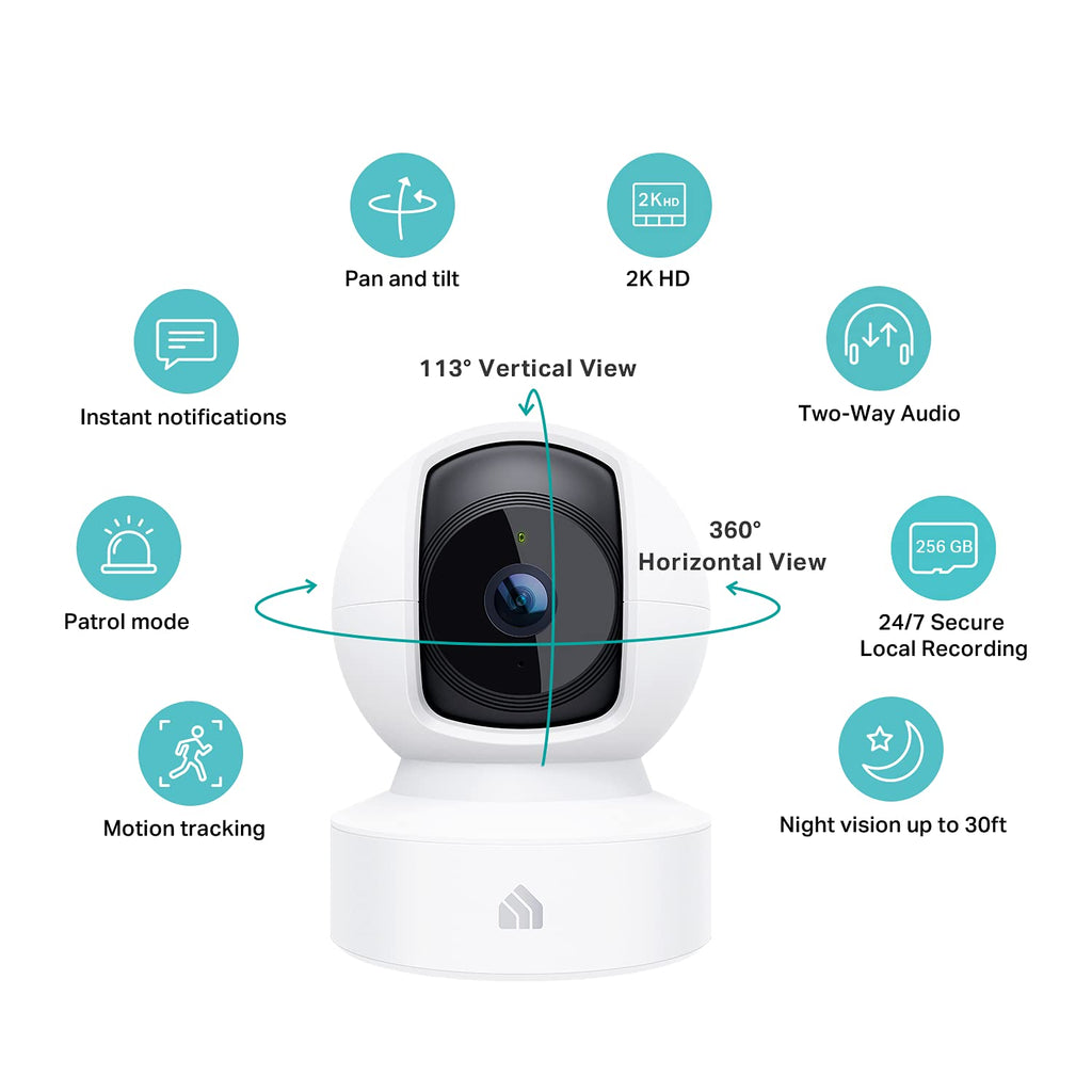 Kasa 2K+ Indoor Pan/Tilt Wired Security Camera - Works as a Baby Monitor & Pet Camera, Motion Detection & Tracking, 2-Way Audio, Night Vision, Subscription-Free Local Storage or Optional Cloud, KC410S