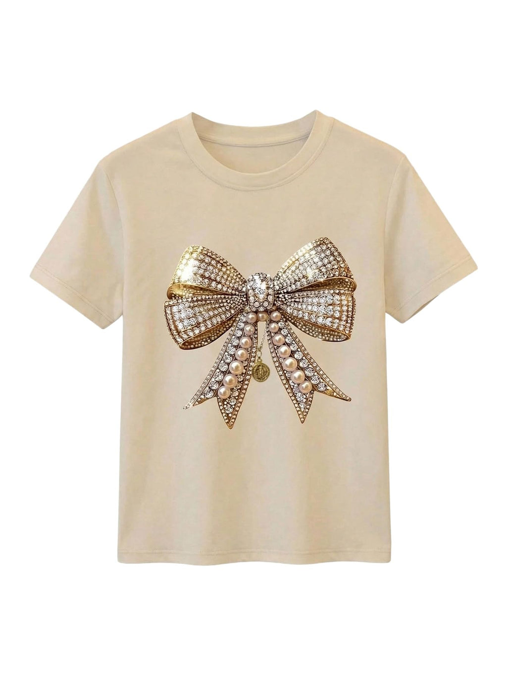 SHENHE Women's Bow Tops Short Sleeve Casual T Shirts Summer Crew Neck Tee Shirt Khaki Medium