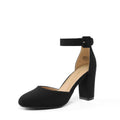 DREAM PAIRS Women's High Heel Ankle Strap Closed Toe Chunky Wedding Party Pumps Shoes,Size 7.5,Black/Nubuck,Angela