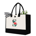 Binggemen Initial Canvas Tote Bag, Personalized Birthday Gifts for Women Mom Friends Teachers, Monogrammed Tote Bags Suitable for Valentine's Day Wedding Beach (Letter S)