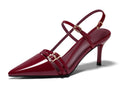 Coutgo Womens Slingback High Heels Strappy Closed Pointed Toe Pumps Ankle Strap Dress Shoes, Burgundy, Size 8
