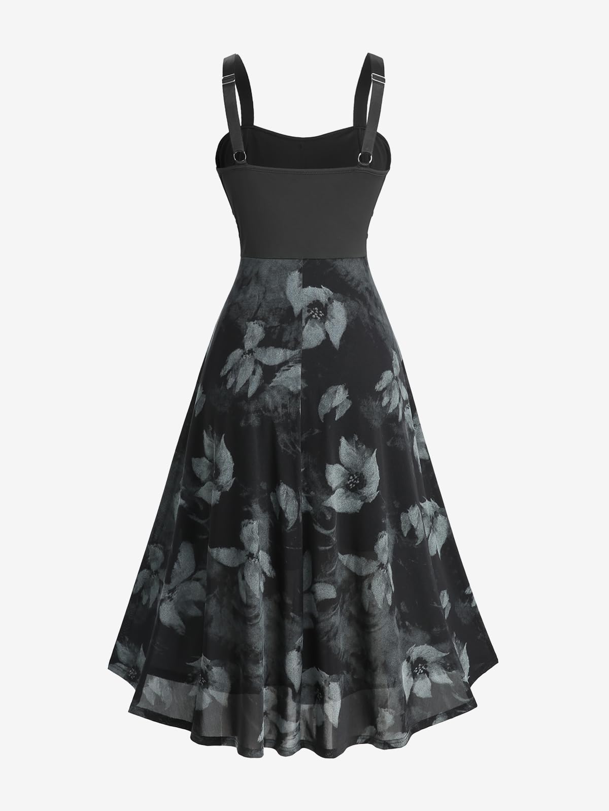 ROSE GAL Women Plus Size Gothic Dress Floral Chain Decor High Waisted Midi Tank Dress(Black/L)