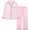 Schbbbta Silk Satin Pajamas for Girls Womens Loungewear Two-Piece Sleepwear Button-Down Pj Set, T - Pink Polka Dots, 5-6 Years = Tag 130