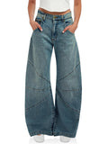 PLNOTME Womens High Waisted Barrel Jeans Casual Loose Boyfriend Wid Leg Denim Pants Wash Blue