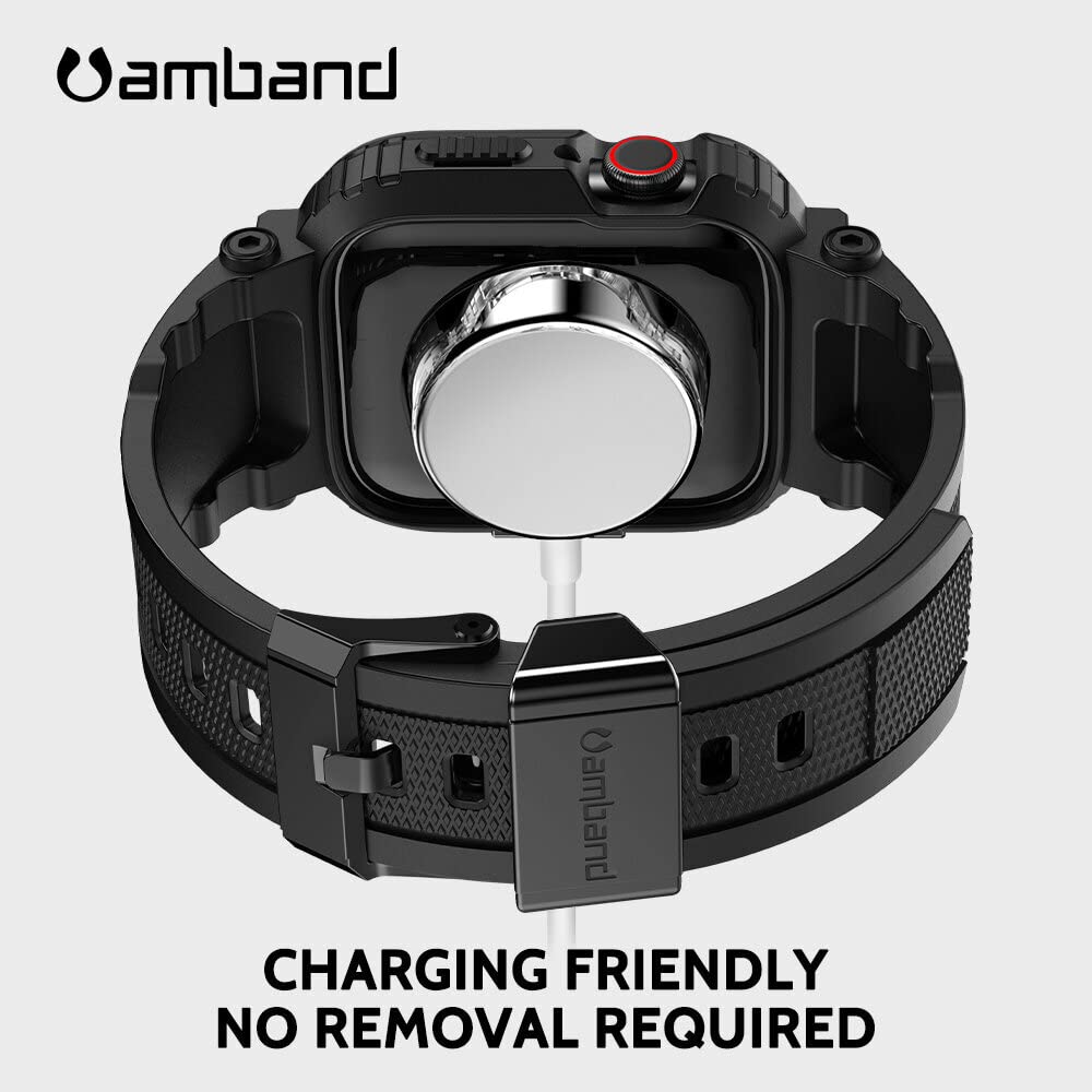 amBand Bands Compatible with Apple Watch 9/8/7/6/5/4 & SE 3/2/1 45mm/44mm Case for Men, M1 Sport Series Rugged Case Protective Cover for iWatch SE3/SE2/6/SE/5/4/3 42/44/45mm Men Black
