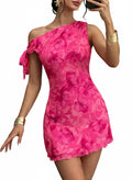 Acelitt Women's Fashion 2026 Summer Floral Off Shoulder Bodycon Dress Cocktail Party Mini Dresses Rose Medium