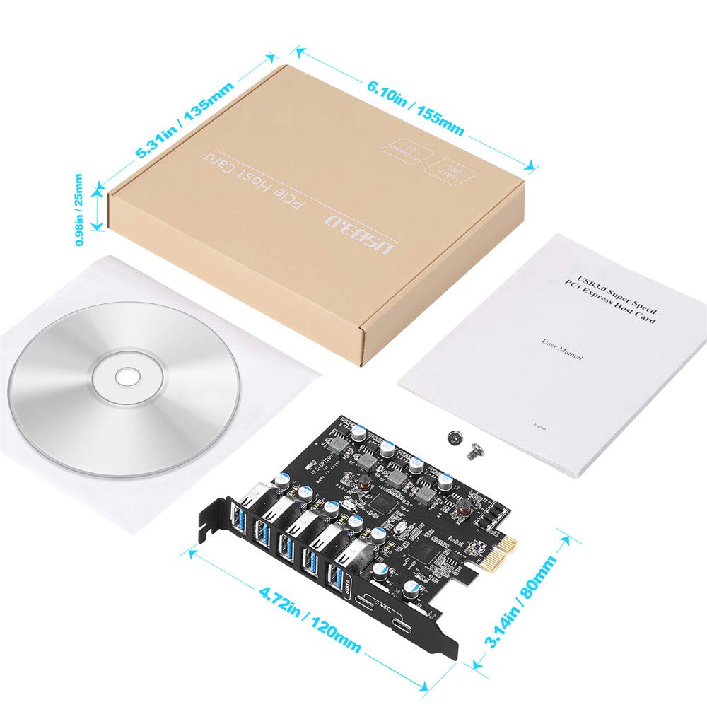 YEELIYA PCIE USB 3.0 Expansion Card 7 Ports (5X Type-A and 2 USB C) PCIe Card Super Speed PCI Express USB3 Hub Controller Adapter for Windows 11/10/8/7/XP and MAC OS/Linux