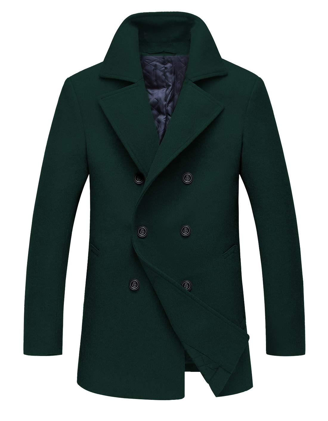 chouyatou Men's Classic Notched Collar Double Breasted Wool Blend Pea Coat (Medium, Green)