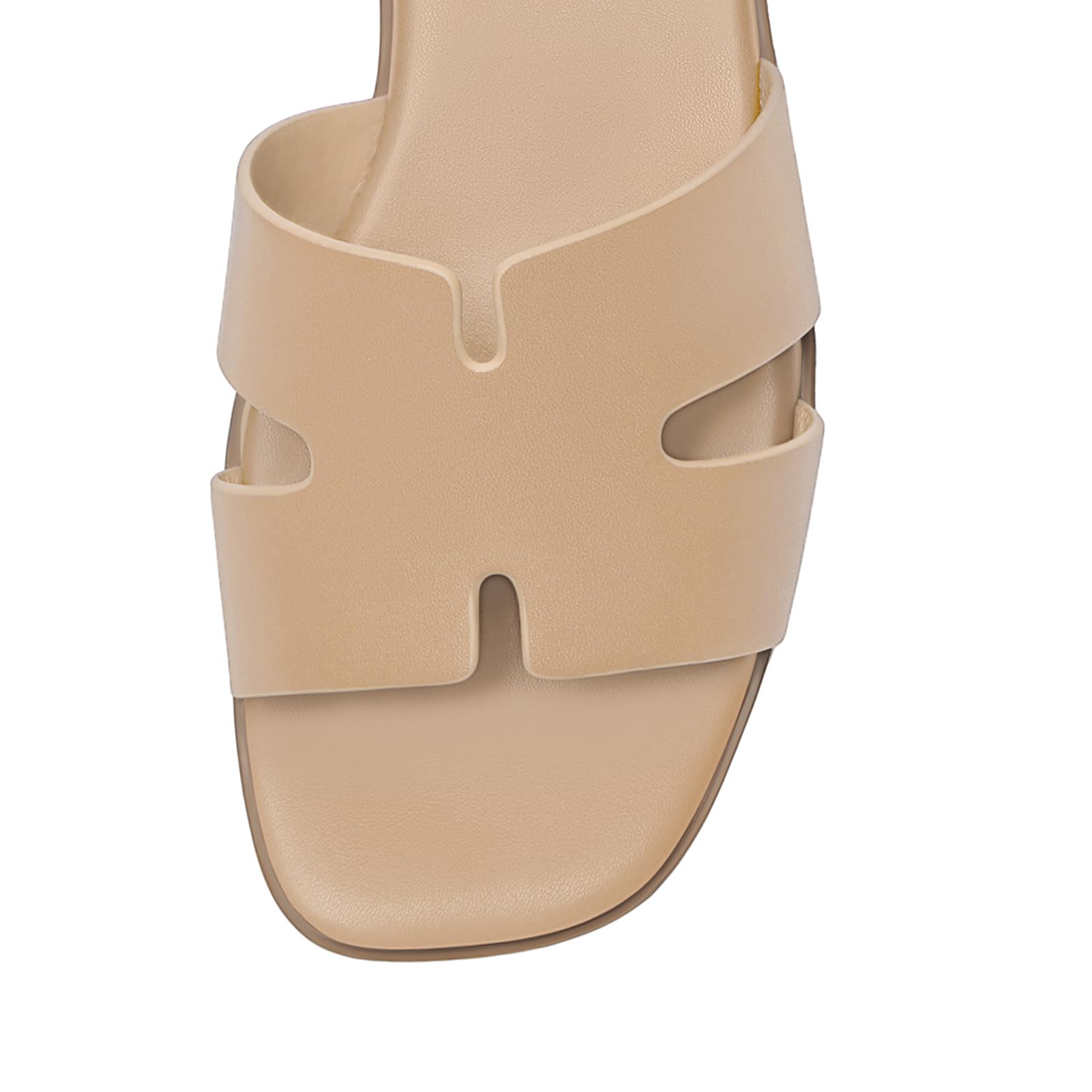 Rihero Women's Dressy Flat Sandals Comfortable Slip On Leather Slide Tan Sandals