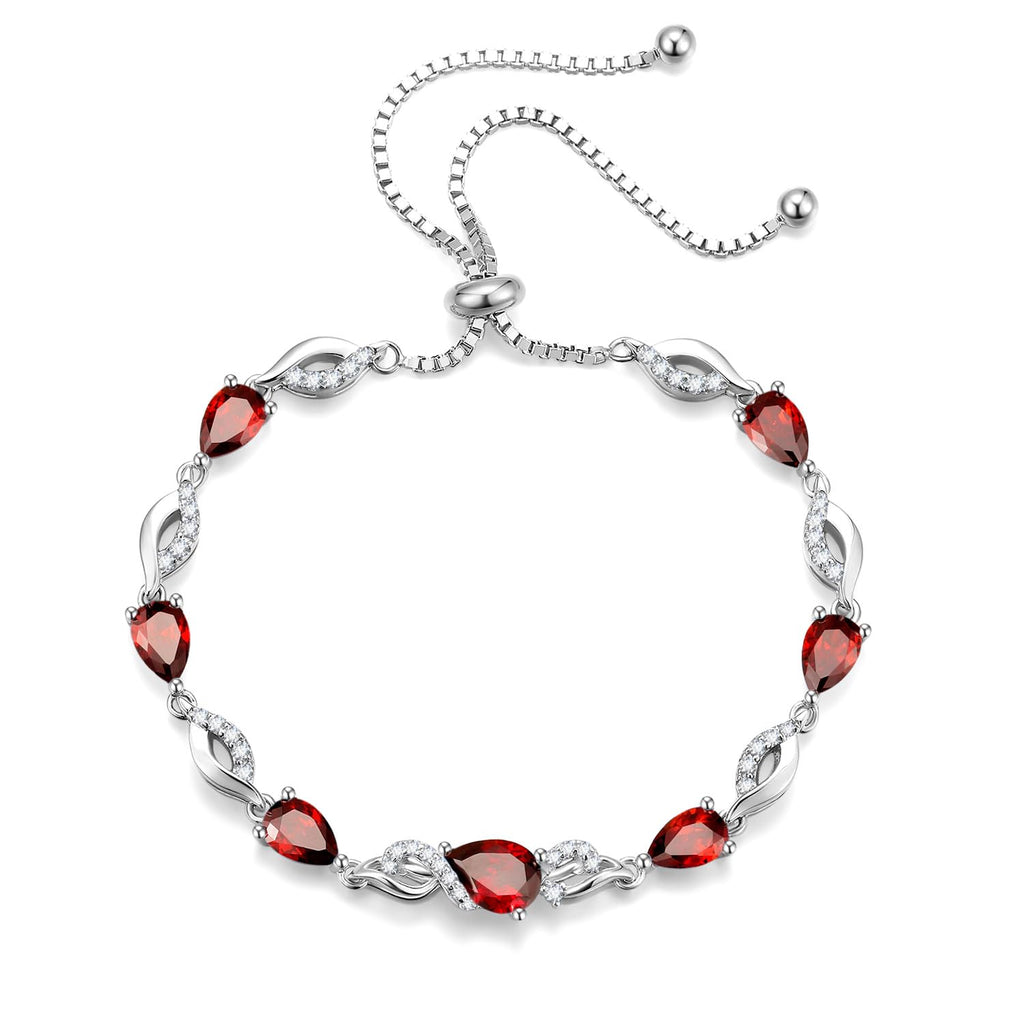 FANCIME January Birthstone Teardrop Garnet Tennis Bracelet for Women, Sterling Silver 9x7mm main Gemstone Bolo Adjustable Chain Bracelet Fine Jewelry Birthday Gifts for Women Mom Wife Her