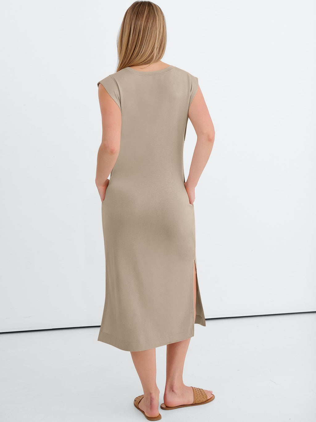 ANRABESS Womens Summer Casual Midi Dress Sleeveless Crewneck Loose Split Wrinkle-Free Beach Travel Vacation Long Sundress Medium