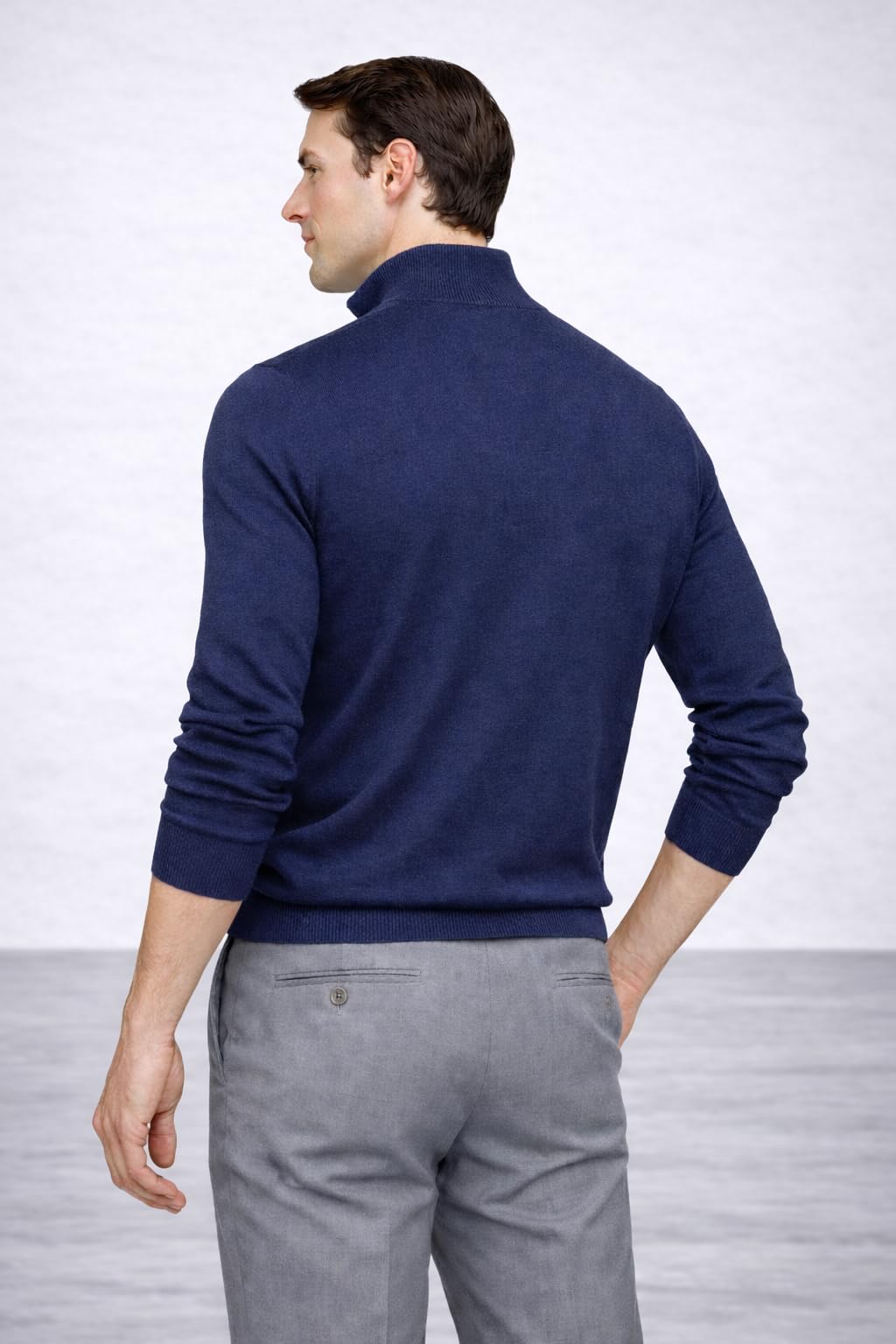 State Cashmere Men's Half Zip Mock Neck Sweater 100% Pure Cashmere Polo Neck Pullover (Navy, Medium)