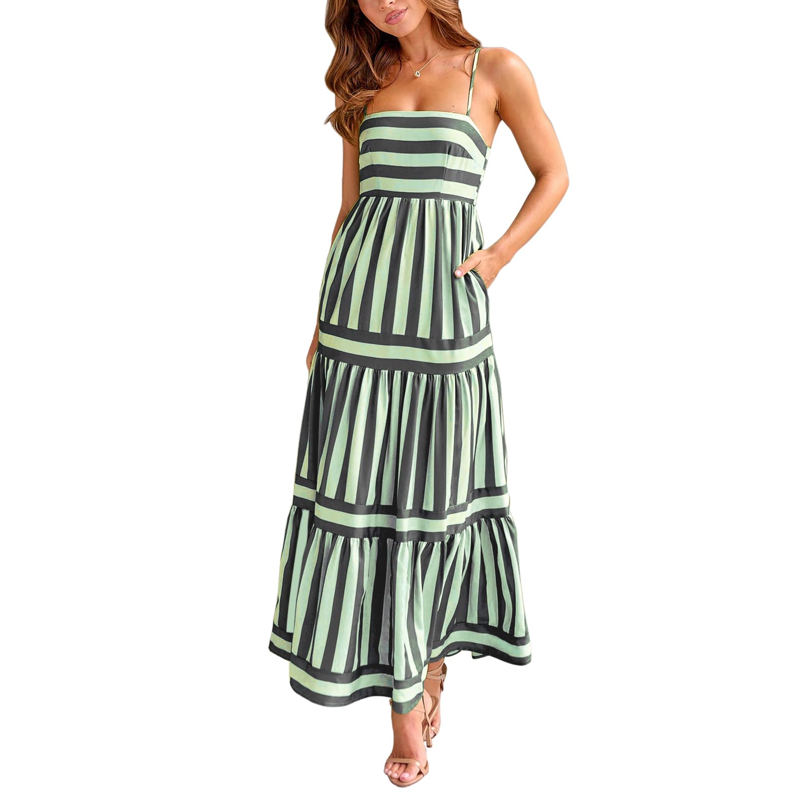 Yuemengxuan Boho Maxi Dresses for Women Spaghetti Strap Flowy Smocked Long Dress Casual Summer Vacation Beach Maxi Dress (Dark Grey #Ccgw, S)