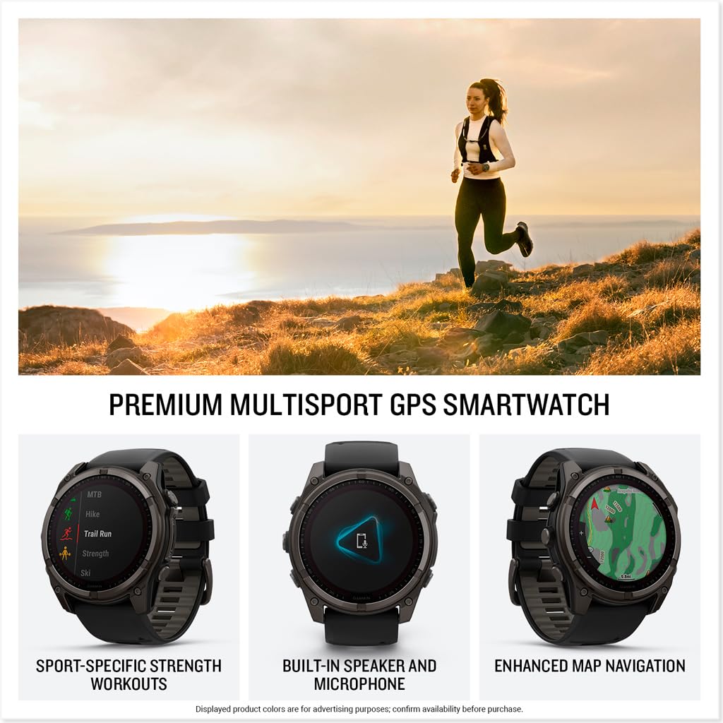 Garmin fēnix® 8 – 51 mm, Solar, Sapphire, Premium Multi-Sport GPS Smartwatch, Long-Lasting Battery Life, Dive-Rated, Built-in LED Flashlight, Carbon Gray DLC Titanium with Pebble Gray Band