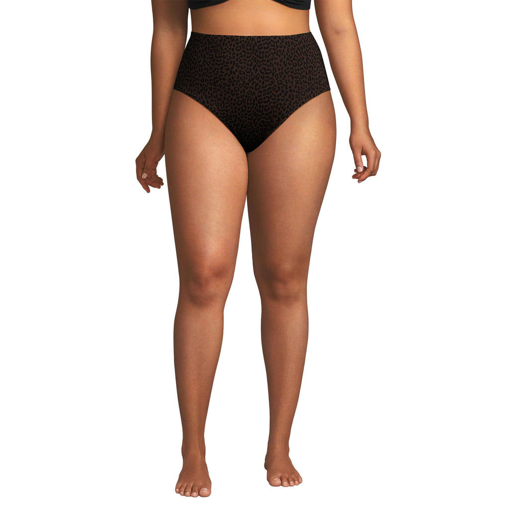Lands' End Women's Cheeky High Waisted Bikini Bottoms 2 Brown Leopard