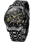 OLEVS Watch Men Black Watches for Men Chronograph Stainless Steel Mens Watches Big Face Classic Luxury Men's Wrist Watch with Date Luminous Waterproof Dress Analog Quartz Relojes para Hombres