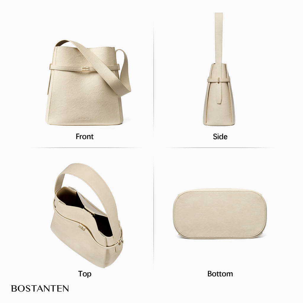 BOSTANTEN Bucket Bag Soft Vegan Leather Purses for Women Trendy Shoulder Handbags Separate Pouch Beige Apricot