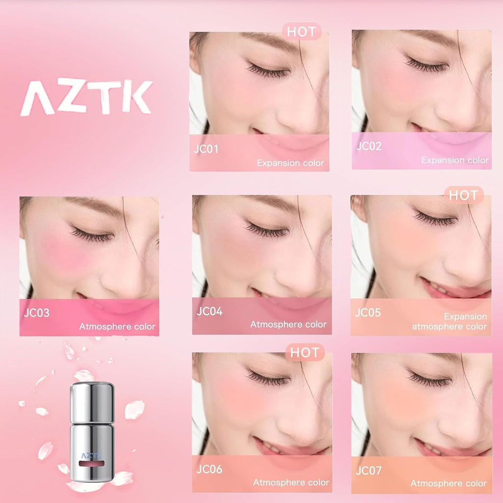 Aztk Liquid Blush, Jelly Color Liquids Blushes with Sponge Head, Matte Nude Makeup Blusher Cream, Lasting, Lightweight, All-day Moisturizing and Smooth, Lightweight Face Color, 7 Shades (JC07, 5ml)