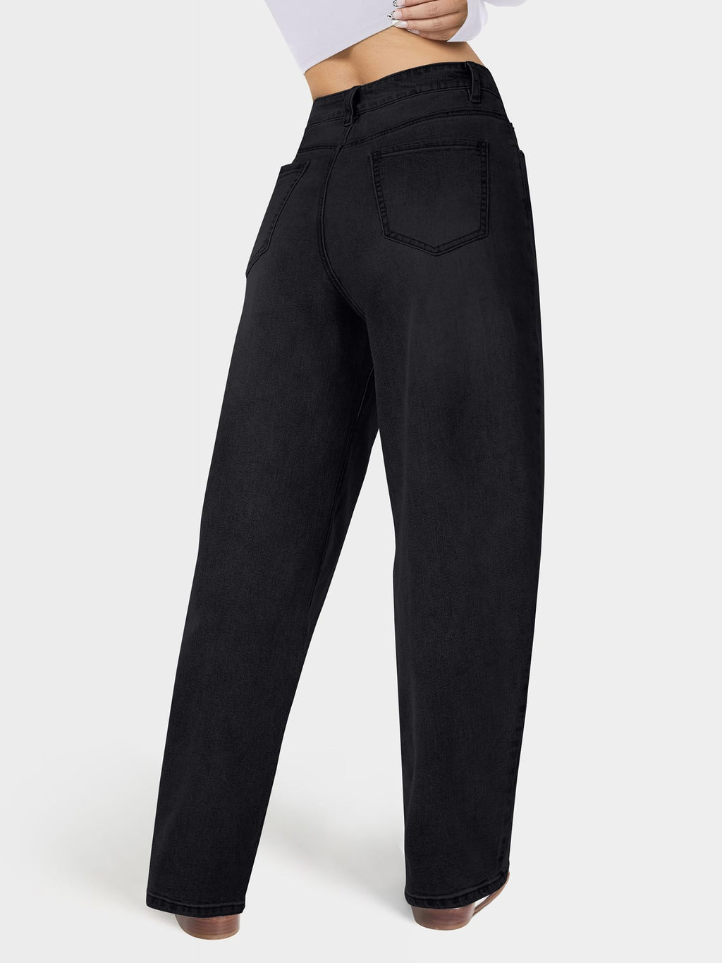 AUWUKA Barrel Jeans for Women, High Waisted Wide Straight Leg Boyfriend Microelastic Womens Mom Jeans Black