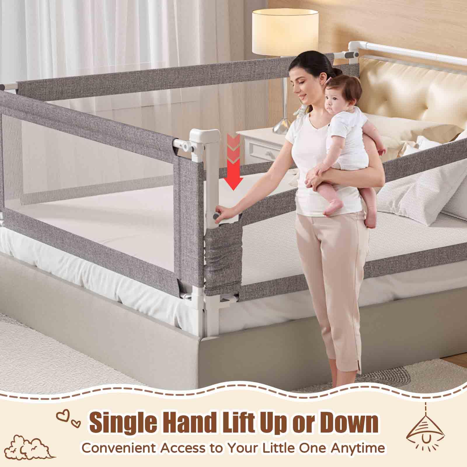 PurePapoose 3-Piece King Size Bed Rail for Toddlers - Height Adjustable Baby Bed Rail Guard with Headboard Rod,Safety Bed Rails for King Size Bed with Child Lock(78.74x78.74x74.8 Inch)