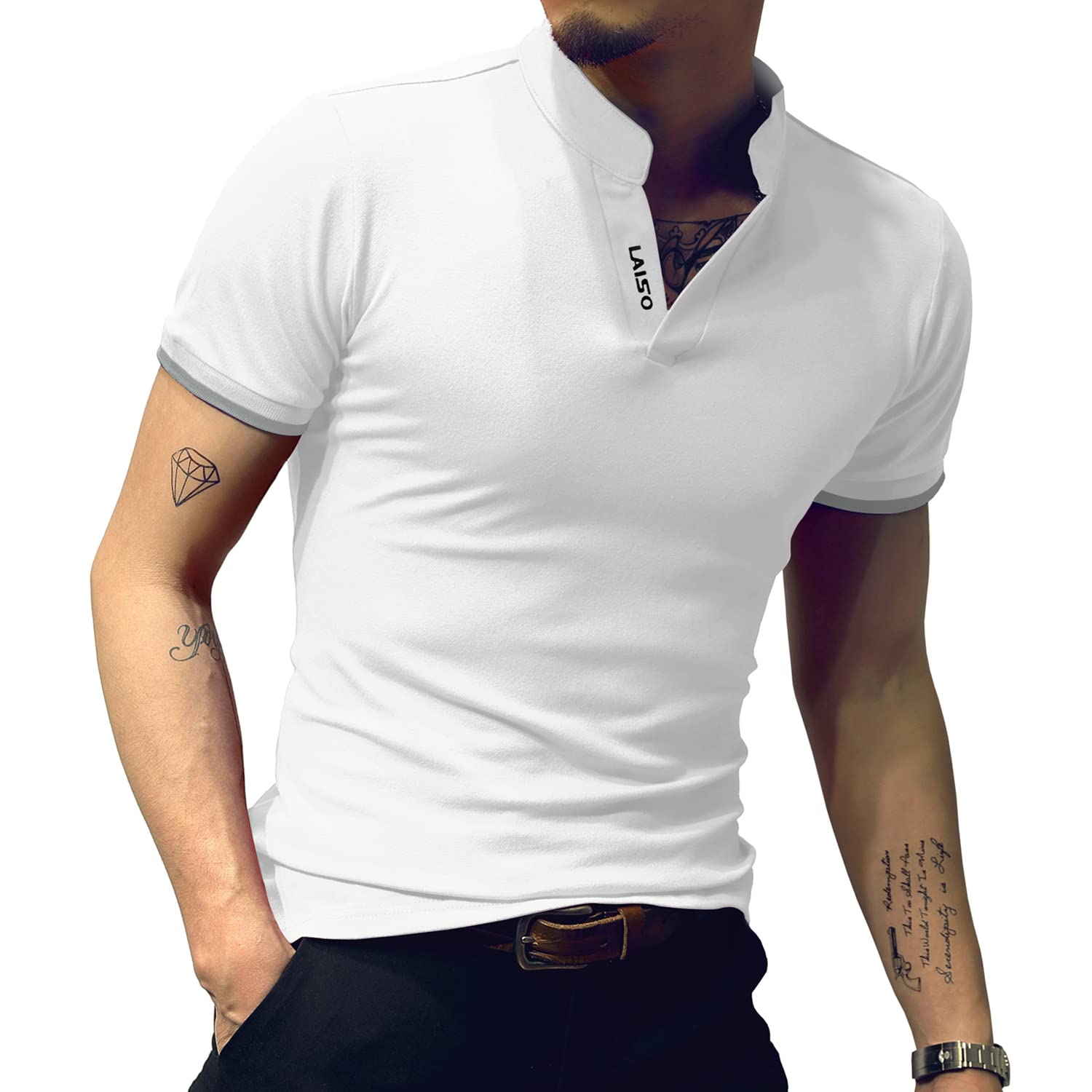 LOGEEYAR Mens Fashion Polo Henley Shirts Short/Long Sleeve Casual T-Shirts Slim Fit Cotton Polo Shirts for Men White