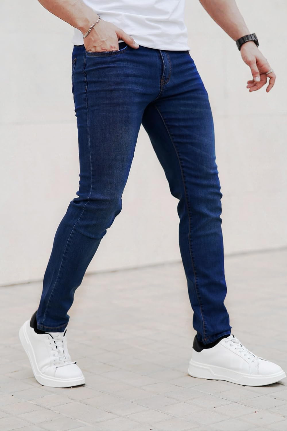 Mens Jeans Slim Fit Stretch Soft Denim Pants Men Slim Leg Indigo Blue 32x30