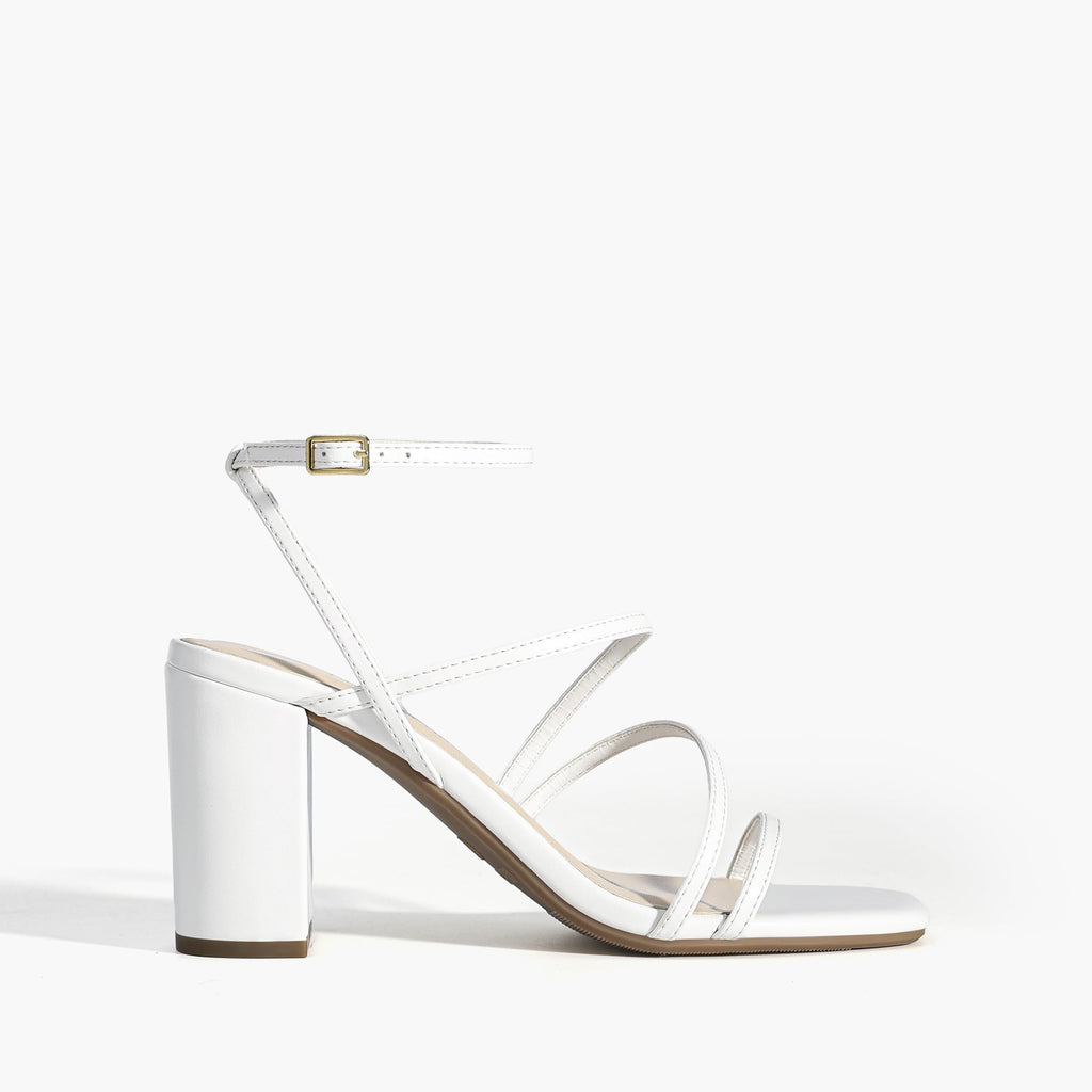 DREAM PAIRS Women's Heels Chunky Block Strappy Square Open Toe Ankle Buckle Heeled Sandals Wedding Party Dress Shoes Indie,Size 9,White,SDHS2428W