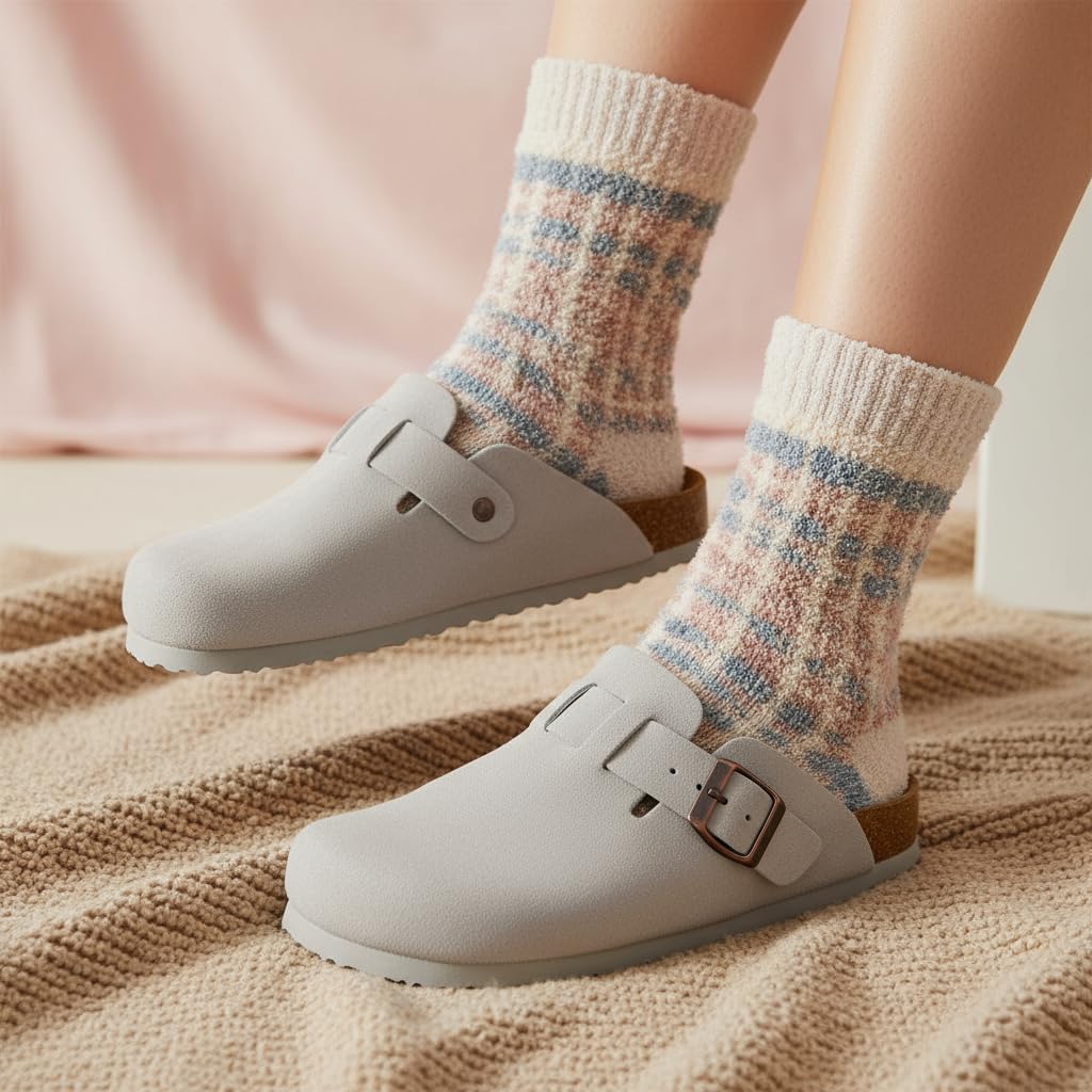 CUSHIONAIRE Hana Womens Clogs | Comfortable Vegan Suede Clogs for Women | Slip On Potato Shoes with Cork Footbed & Arch Support, Ivory 11