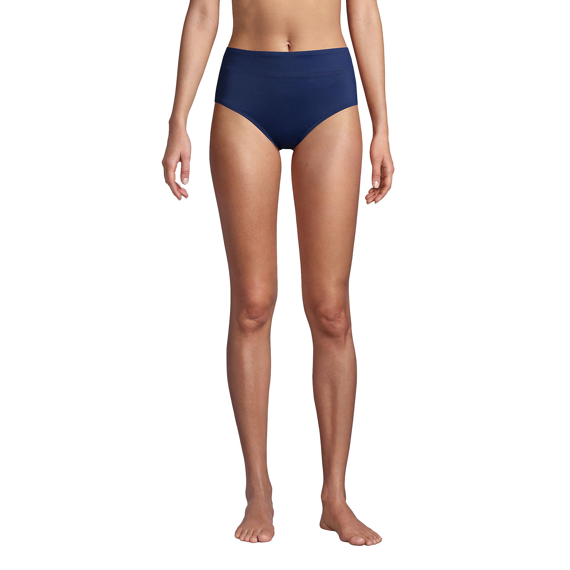 Lands' End Womens Chlorine Resistant High Waisted Bikini Bottoms Control Deep Sea Navy Regular 2