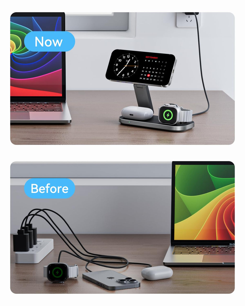 3-in-1 Charging Station for Apple Device, Qi2 25W Magnetic Wireless Foldable Fast Charger Stand Compatible with MagSafe for iPhone Air/17/16/15/14/13/12 Series, Apple Watch & AirPods