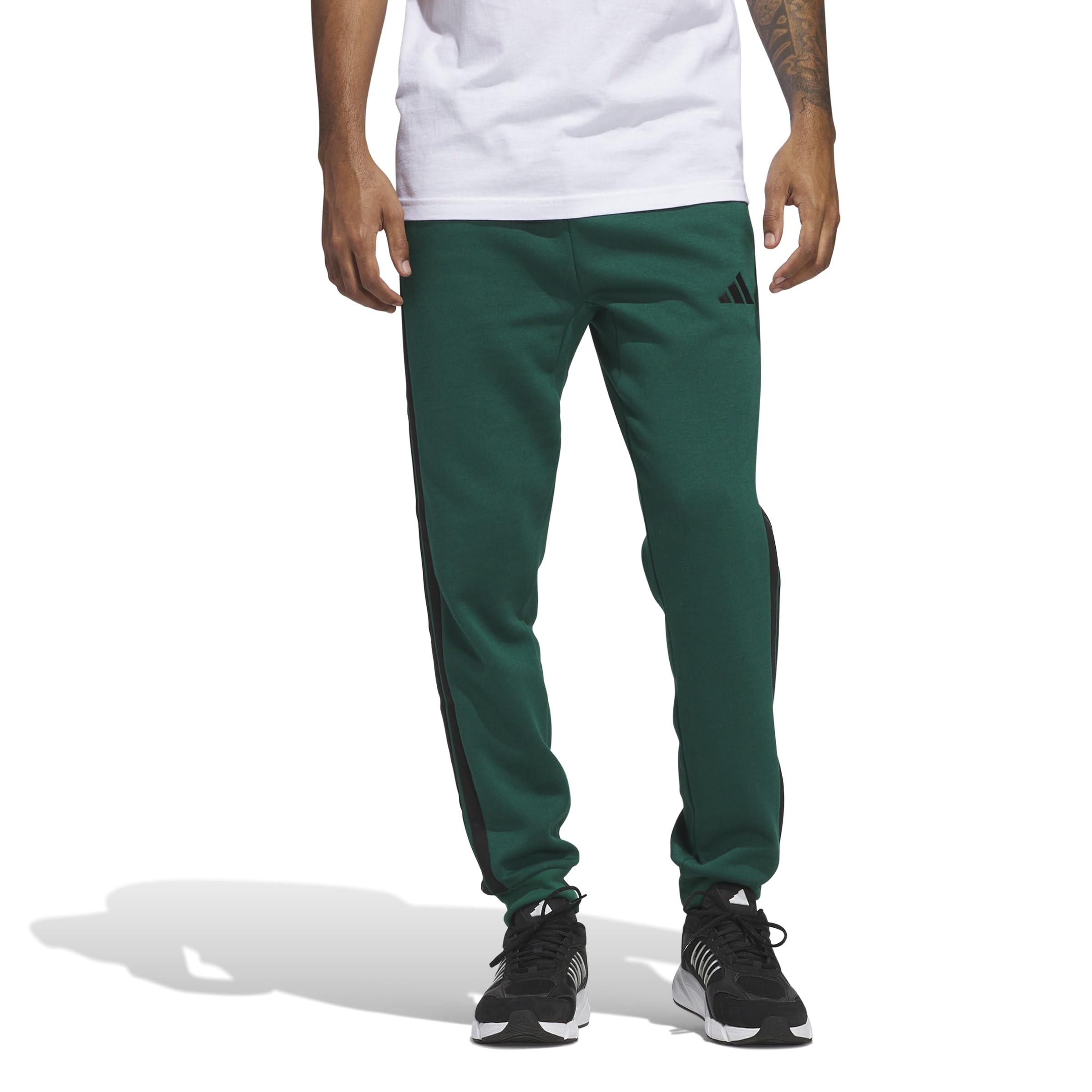 adidas Men's Essentials 3-Stripes Fleece Pants, Collegiate Green/Black, Large