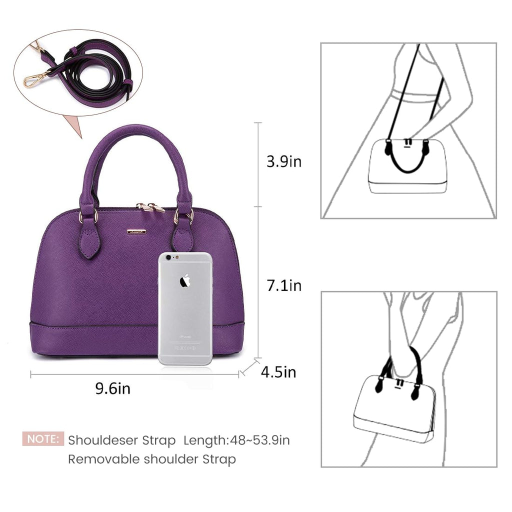 Small Crossbody Bags for Women Classic Double Zip Top Handle Dome Satchel Bag Shoulder Purse Purple